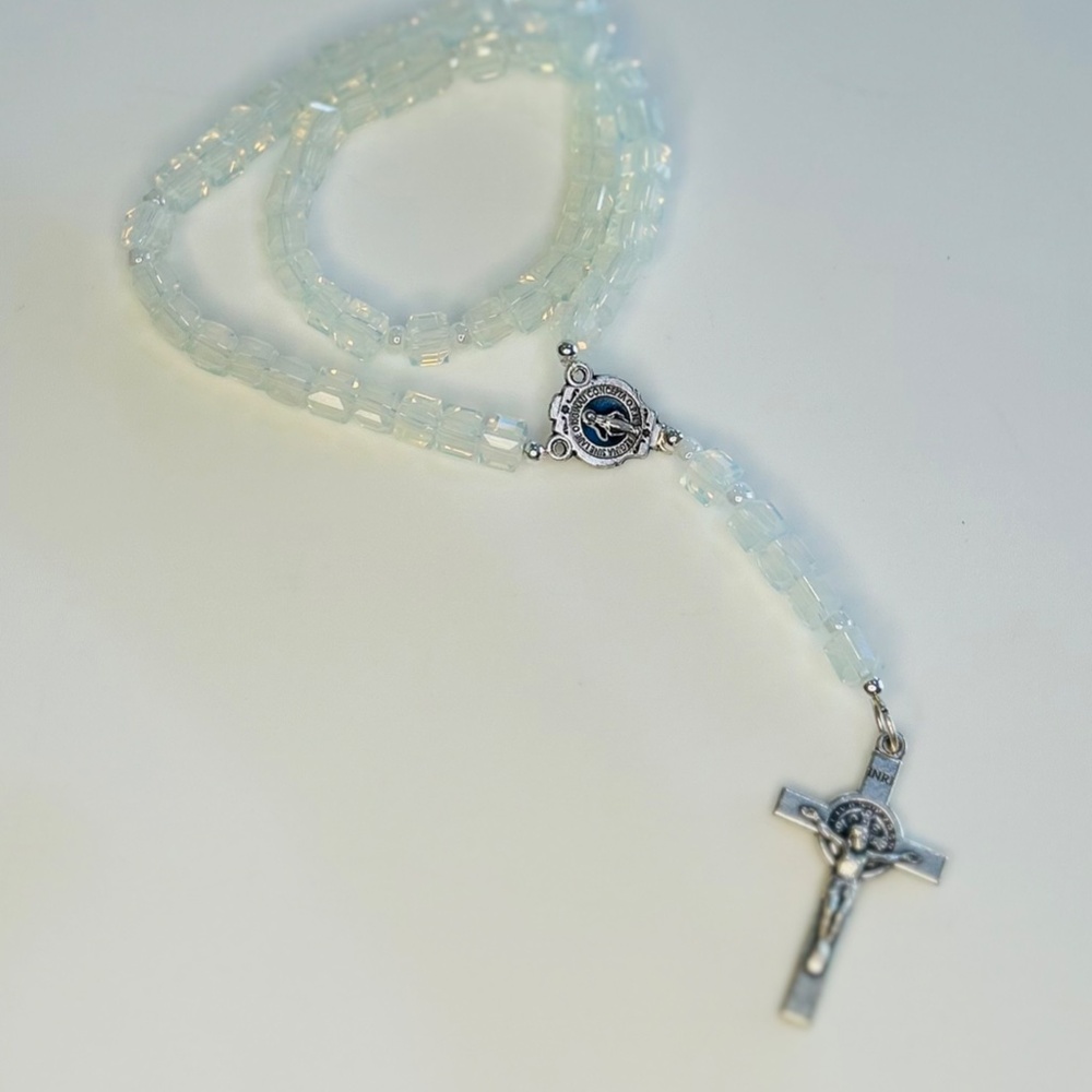 Beautiful White Glass Bead Rosary w/ .925 spacers